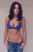 Rosie Jones in jeans and bra