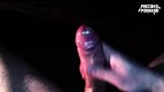 Shiny oiled dick crying precum and exploding cum