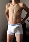 Model boy V. [23m] bulging in white CKs - brand new picture! taken yesterday