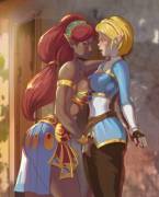 Urbosa teaching Zelda about the fun things in life