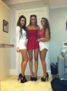 Teens in miniskirts on high heels