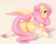 Fluttershy panties around leg (artist:evehly)