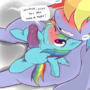 Filly Rainbow Dash x Rainbow Dad thighjob incest [foalcon] (artist:cold-blooded-twilight)