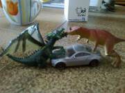 Innocent cow witnessing a dragon-car-dinosaur gang bang. (reupload, dont ask)