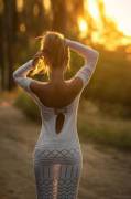 Beautiful blonde in the setting sun