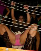 Flashing pink undies in the night club.