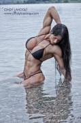 Cindy Landolt, Black Bikini in Lake Zurich