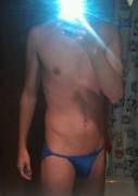 showing off my blue skimpy briefs