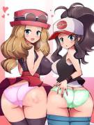 Serena and Hilda show there cute butts. [Pokémon]