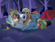 Who wants to go camping? [Applejack][Rarity][Rainbow Dash][F/F][group] (artist: superchargedbronie)