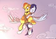 Gravity and wings do the work [Soarin and Braeburn][M/M] (artist: braeburned)