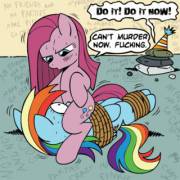 Can't murder now. Fucking. [Pinkamena][Rainbow Dash][F/F][oral][bondage] (artist: megasweet)